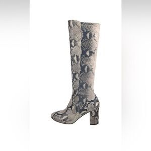 Stuart Weitzman Snake Animal Print Leather Mid-Calf Boots
